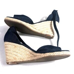 Unisa Womens Wedge Espadrille Sandals Denim Blue Size 9M High Heel Peep Toe